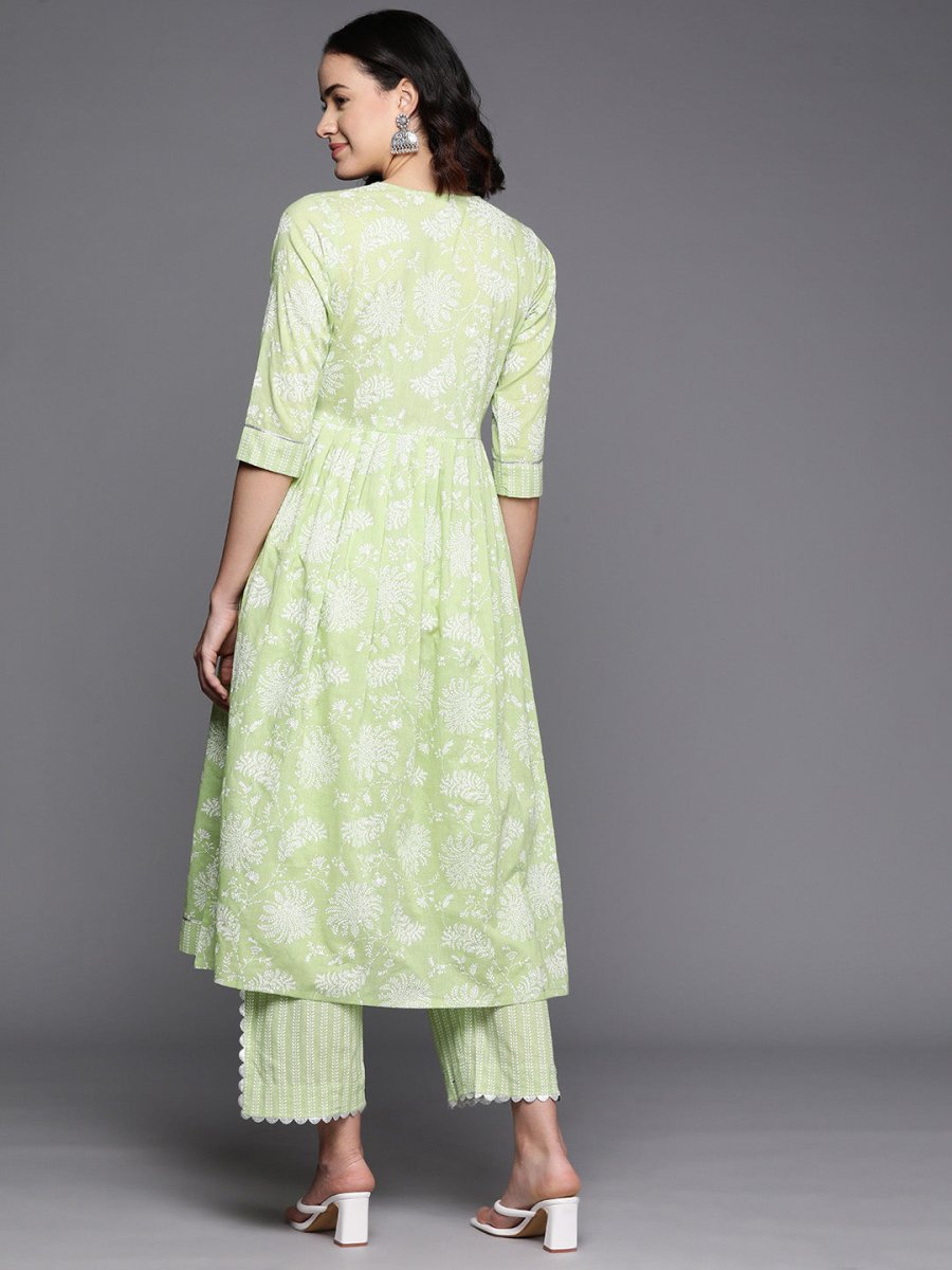 Ahalyaa Floral Printed High Slit Gotta Patti Pure Cotton Kurta With Trousers
