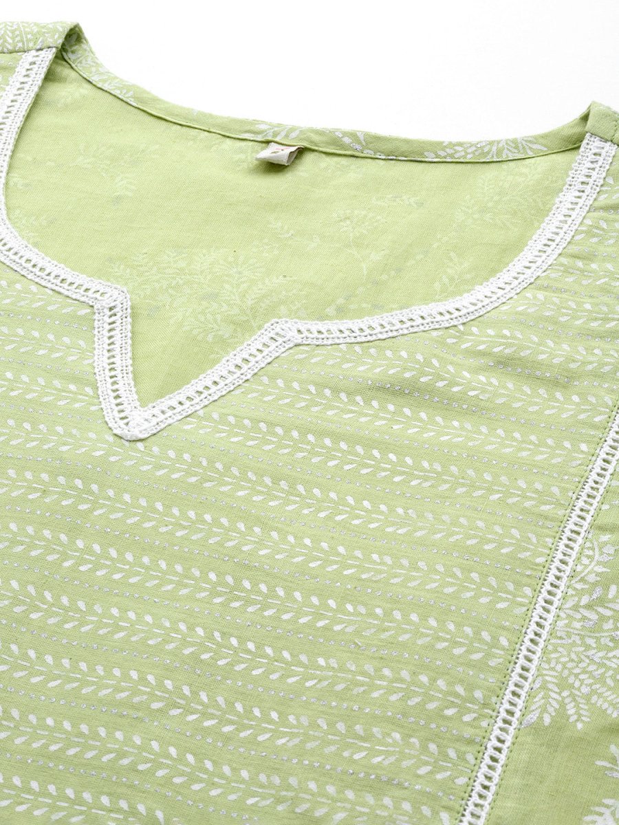 Ahalyaa Floral Printed Panelled Sweetheart Neck Pure Cotton Kurta With Palazzos