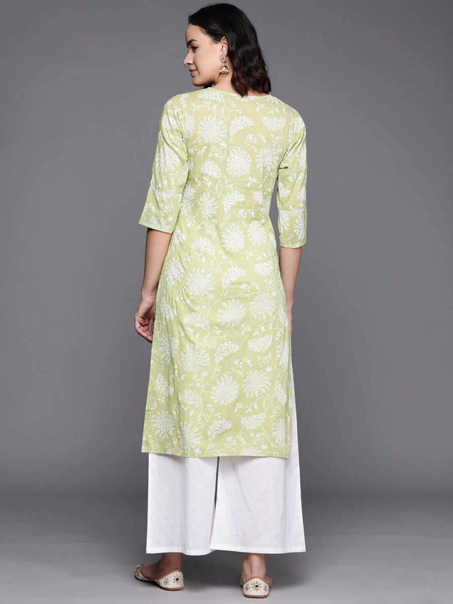 Ahalyaa Floral Printed Panelled Sweetheart Neck Pure Cotton Kurta With Palazzos