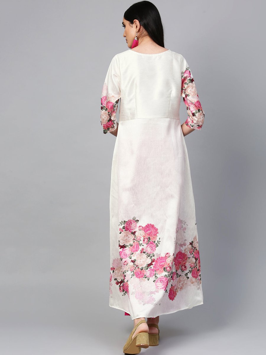 Ahalyaa Off-White & Pink Printed Kurta with Palazzo