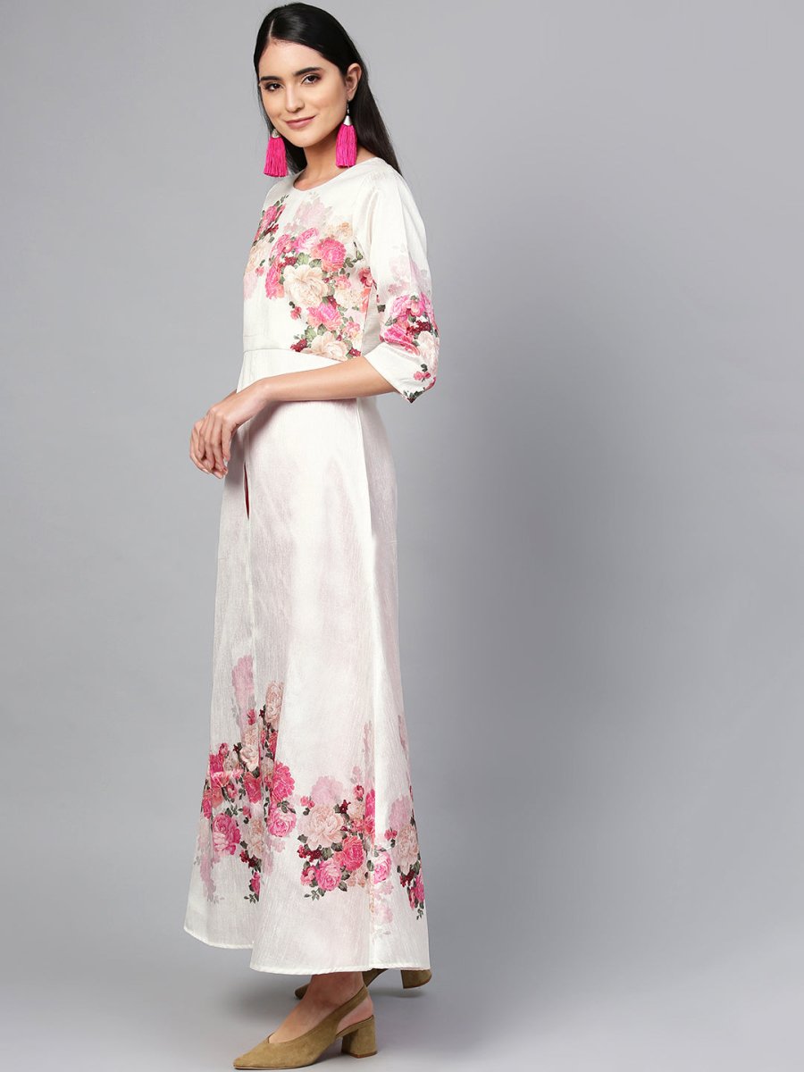 Ahalyaa Off-White & Pink Printed Kurta with Palazzo