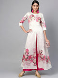Ahalyaa Off-White & Pink Printed Kurta with Palazzo