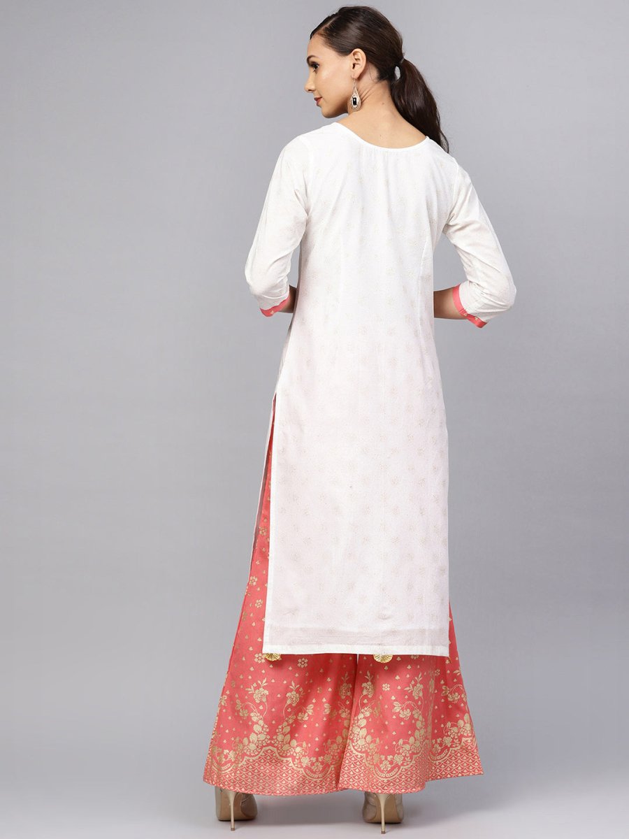 Ahalyaa White and Gold Printed Straight Kurta Set