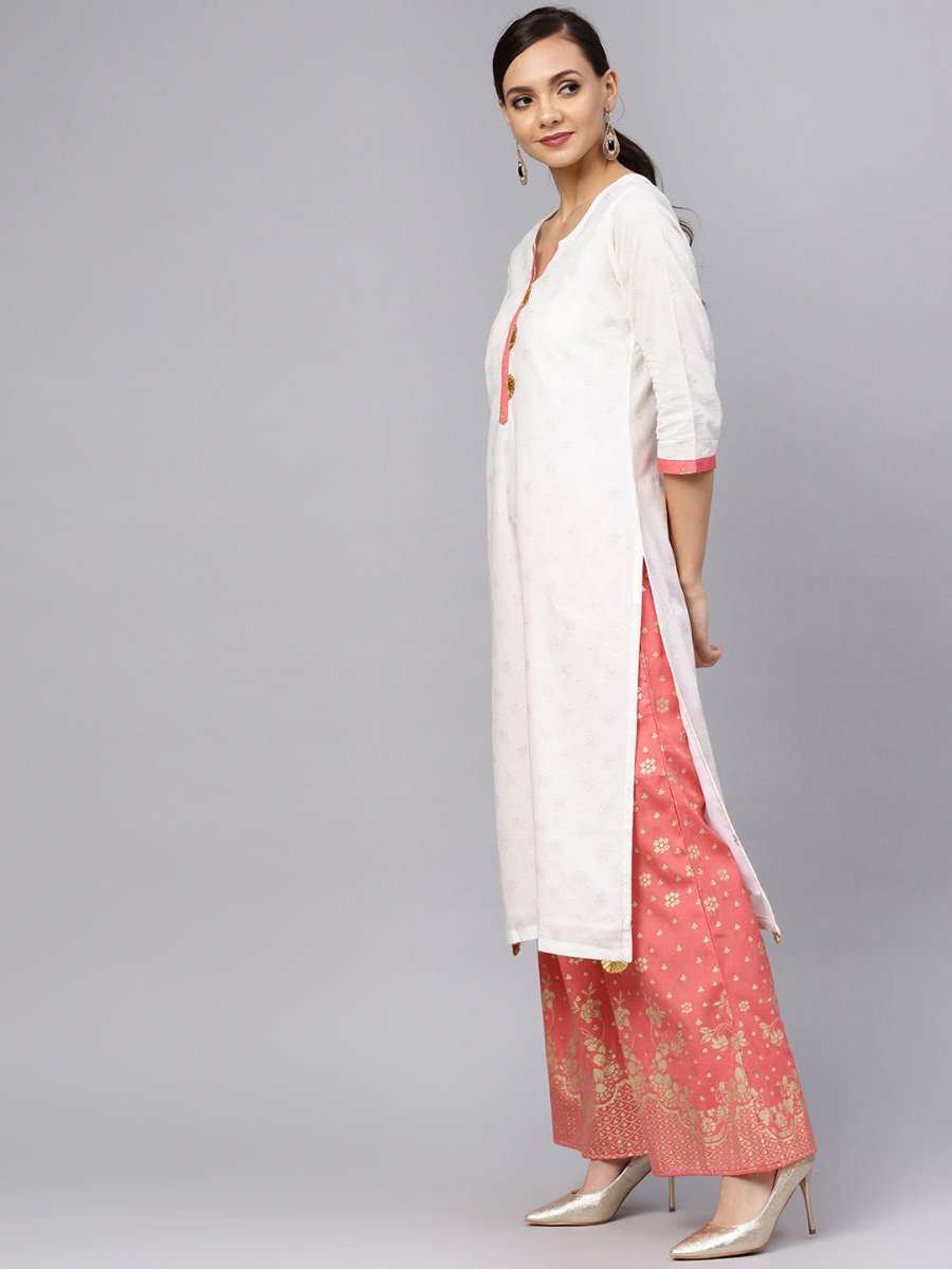 Ahalyaa White and Gold Printed Straight Kurta Set