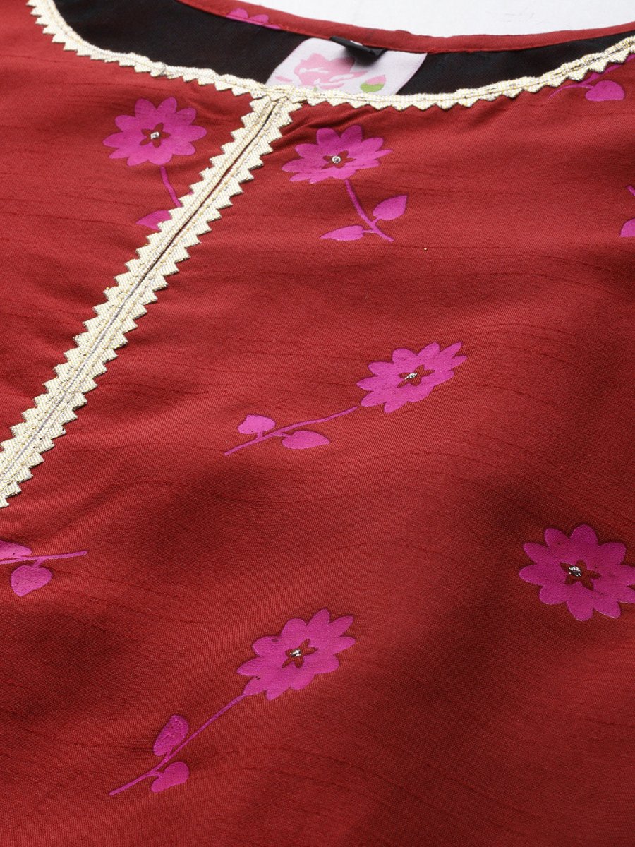 Ahalyaa Women Floral Print Red Beautiful Kurta set
