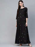 Ahalyaa Black & Pink High Slit Bandhani Khari Printed Anarkali Kurta with Palazzos