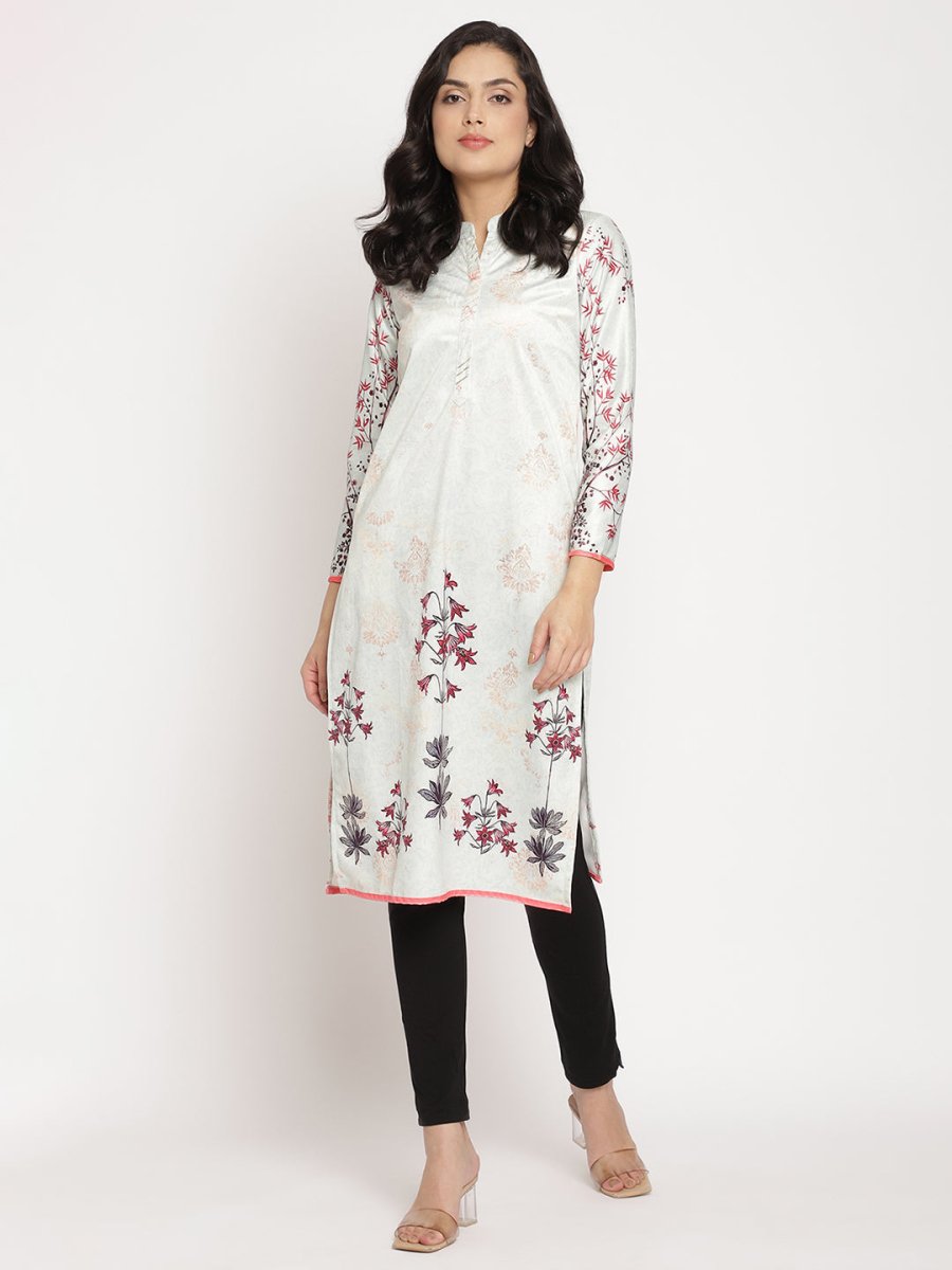 Ahalyaa Women's Light Green Color Digital Print Velvet Kurta
