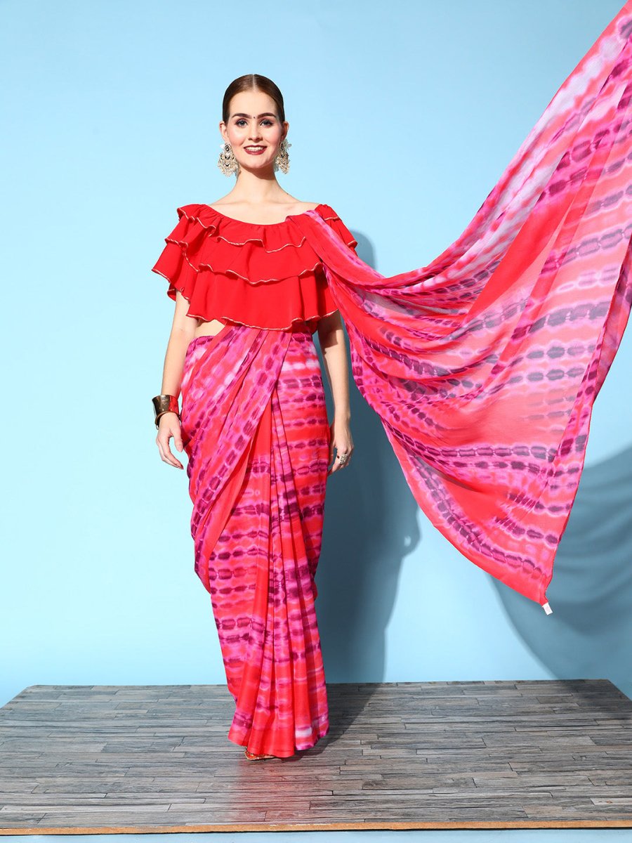 Ahalyaa Geometric Print Chiffon Saree