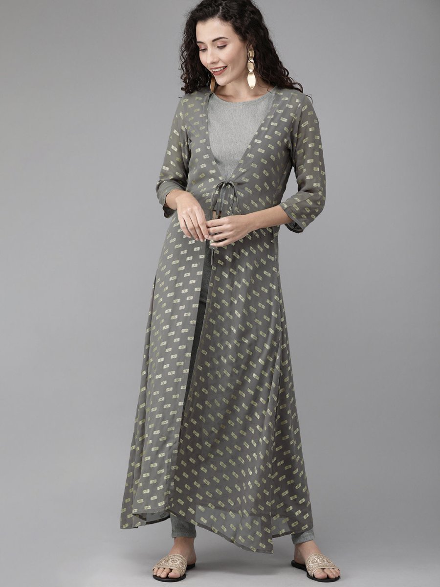 Ahalyaa Women Beautiful Grey Indo Western Set