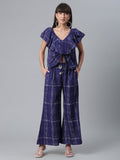 Ahalyaa Navy Blue & Off-White Pure Cotton Checked Top with Palazzo