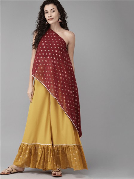 Ahalyaa Women One Shoulder Top with Beautiful Palazzo Set