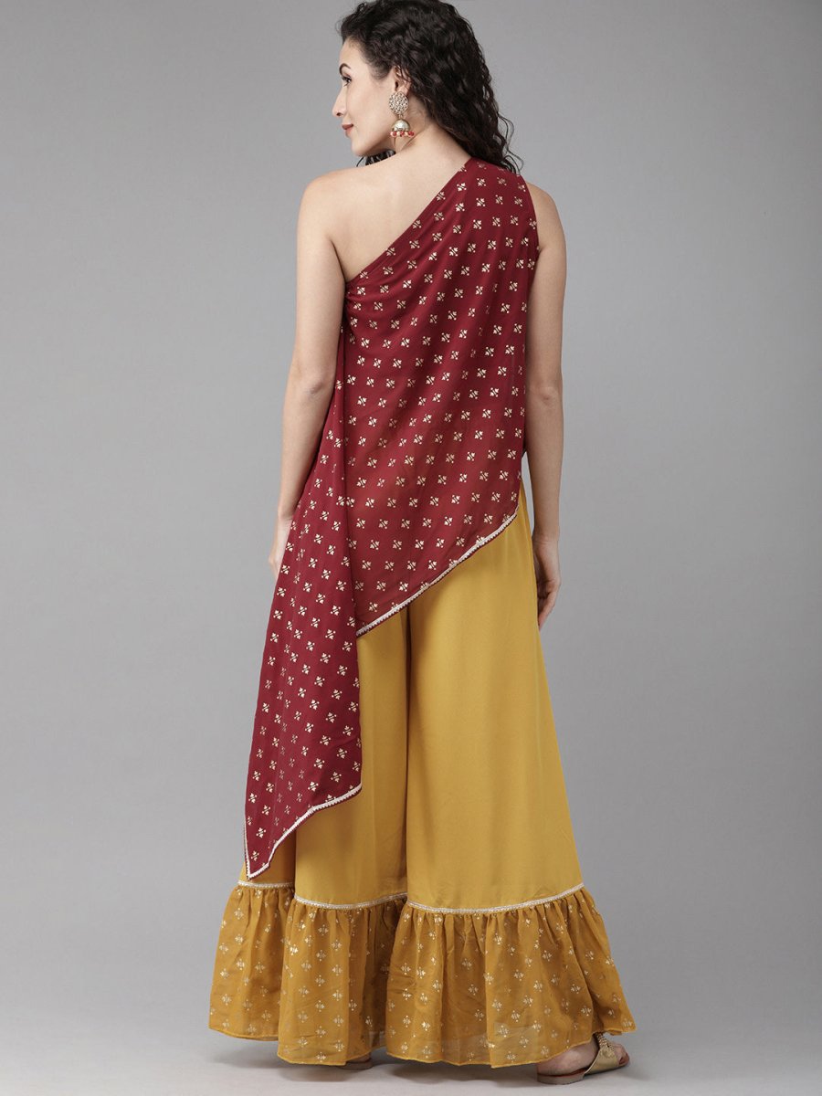 Ahalyaa Women One Shoulder Top with Beautiful Palazzo Set
