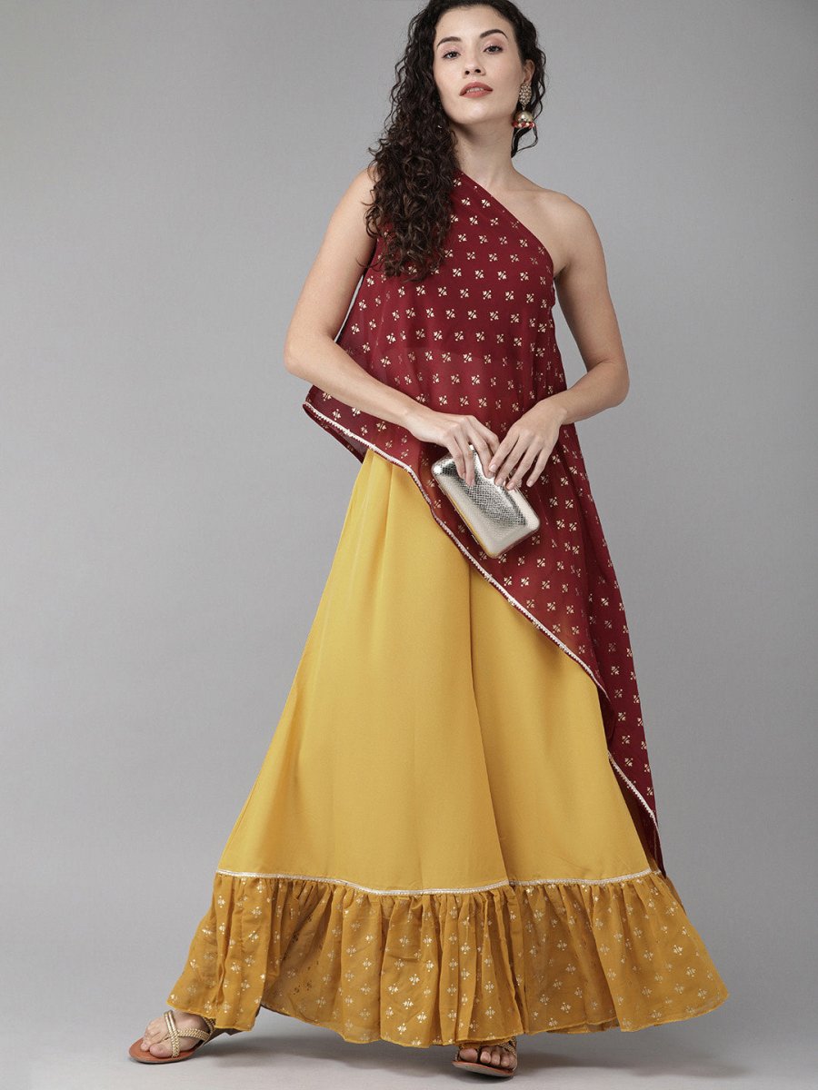 Ahalyaa Women One Shoulder Top with Beautiful Palazzo Set