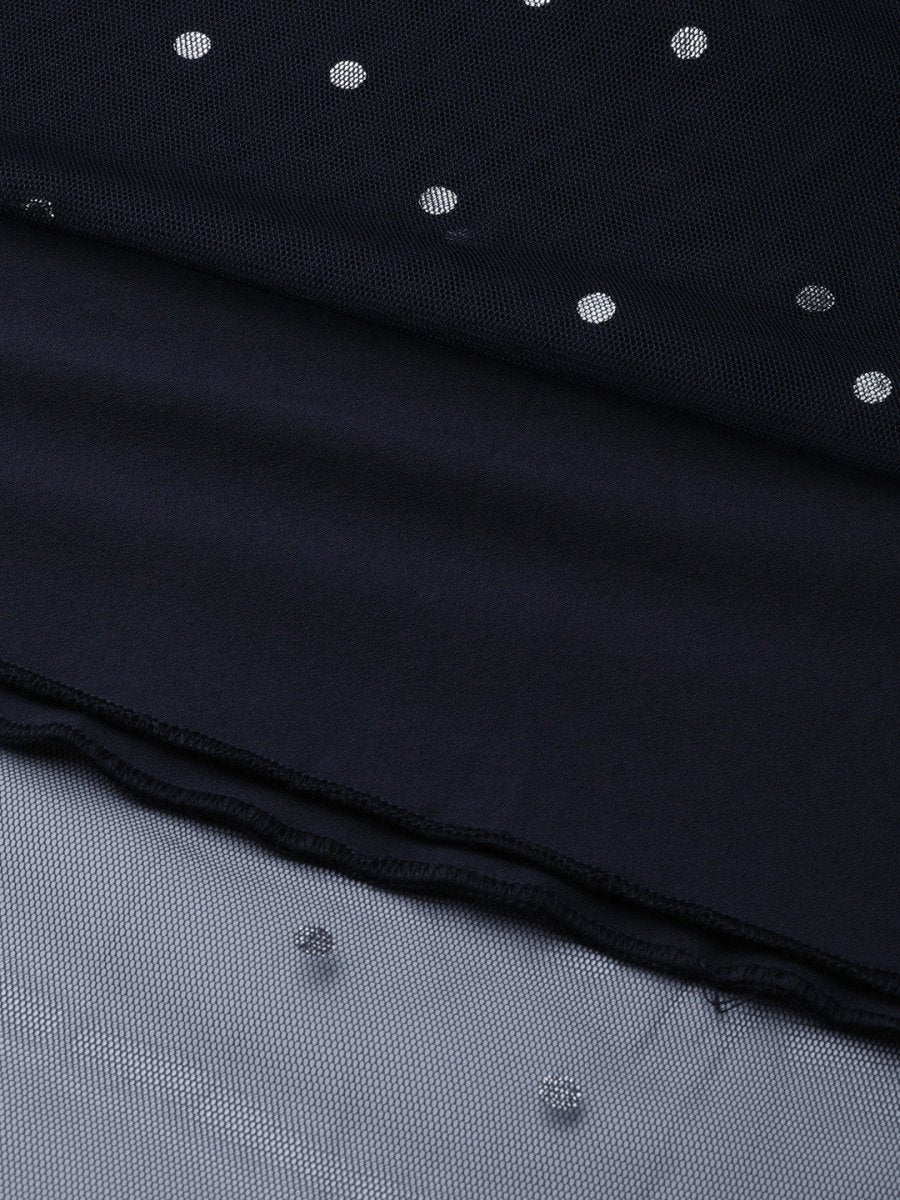Ahalyaa Navy Blue & Silver Foil Print Layered Top with Skirt