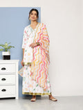 Ahalyaa Women White Floral Printed Pleated Kurta with Sharara & With Dupatta