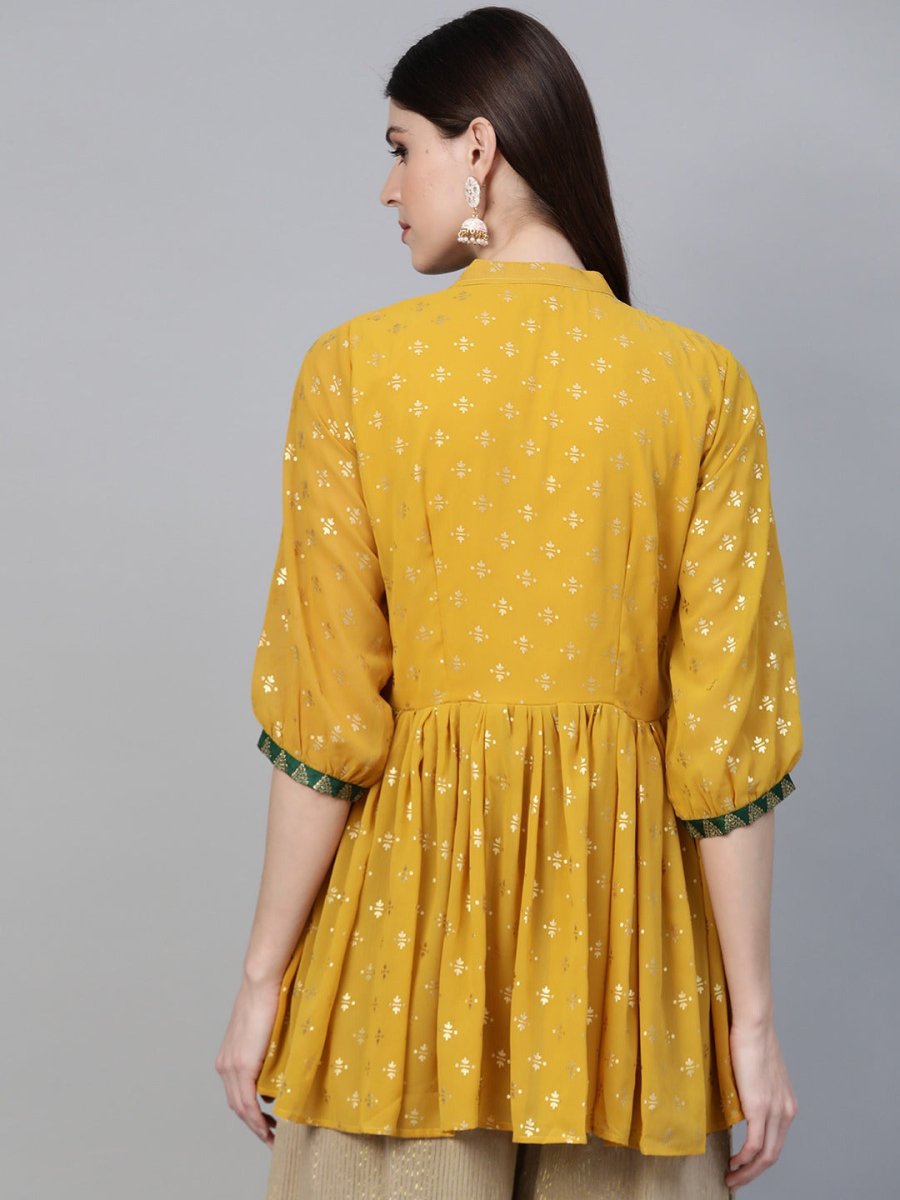 Ahalyaa Mustard Yellow & Green Printed A-Line Tunic