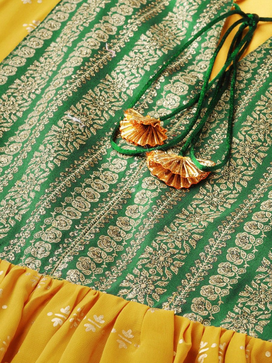Ahalyaa Mustard Yellow & Green Printed A-Line Tunic