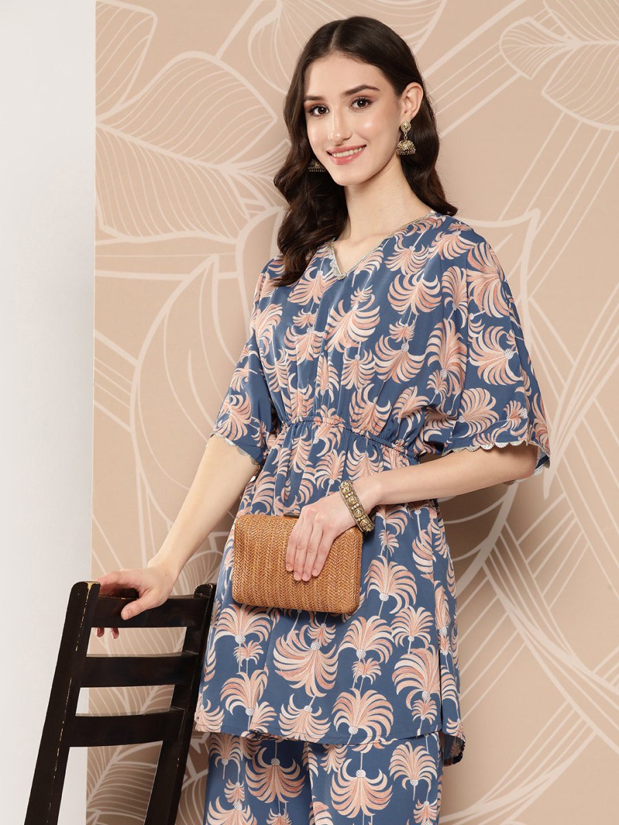 Ahalyaa Printed Crepe Ethnic Tunic With Palazzos