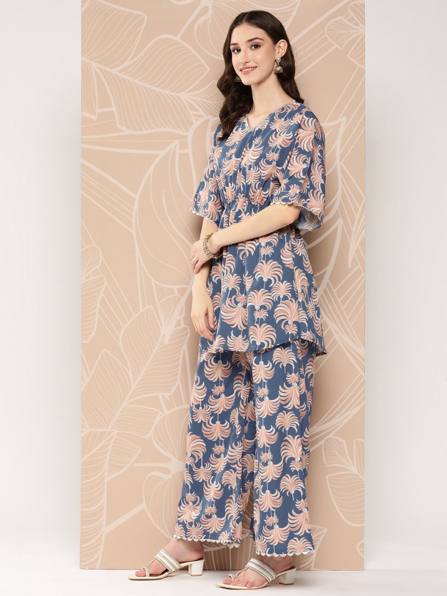 Ahalyaa Printed Crepe Ethnic Tunic With Palazzos
