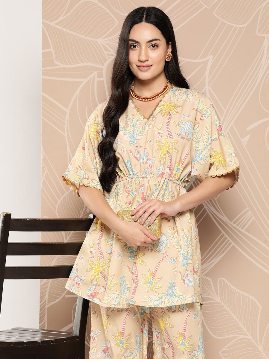 Ahalyaa Women Printed Crepe Tunic With Palazzos