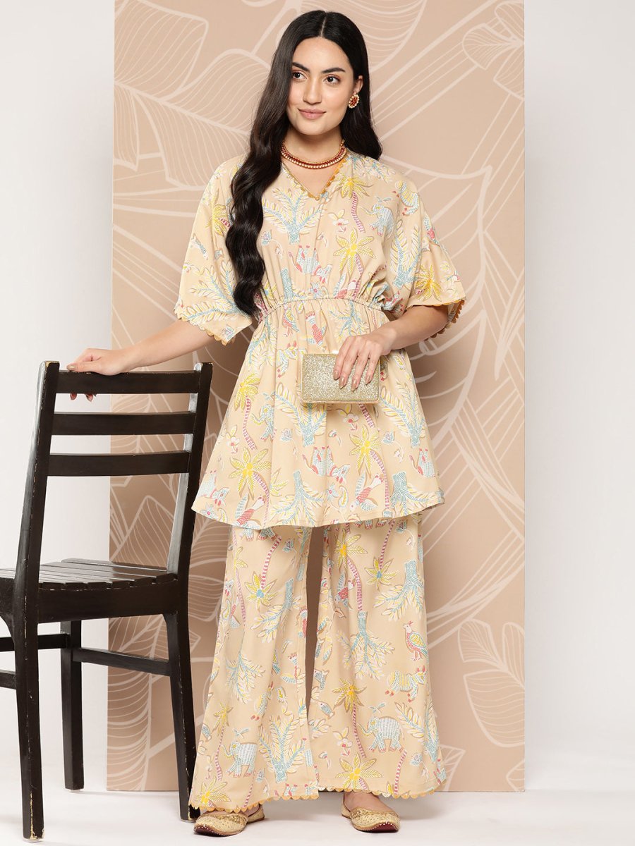 Ahalyaa Women Printed Crepe Tunic With Palazzos