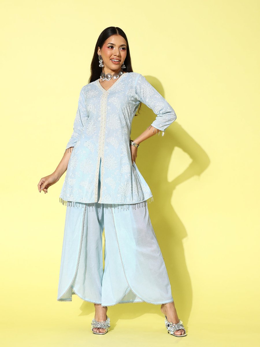 Ahalyaa Printed Cotton Tunic with Palazzos