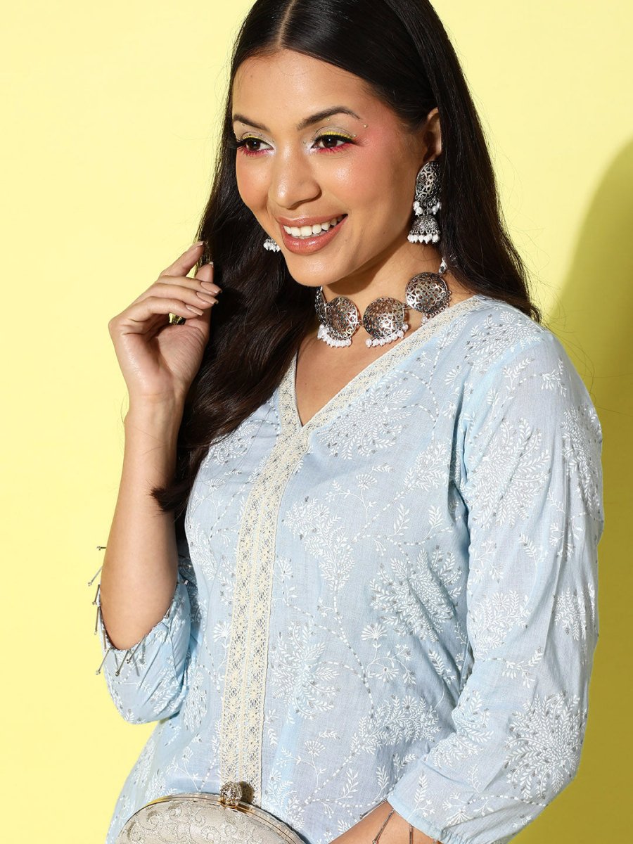 Ahalyaa Printed Cotton Tunic with Palazzos