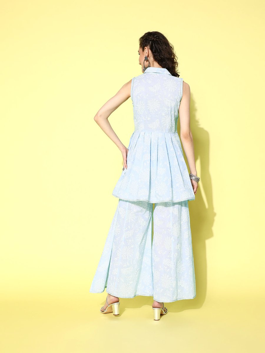 Ahalyaa Blue Pure Cotton Tunic & Palazzos Ethnic Co-Ords