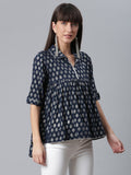 Ahalyaa Viscose Rayon Navy Blue Foil Silver Printed Western Tunic
