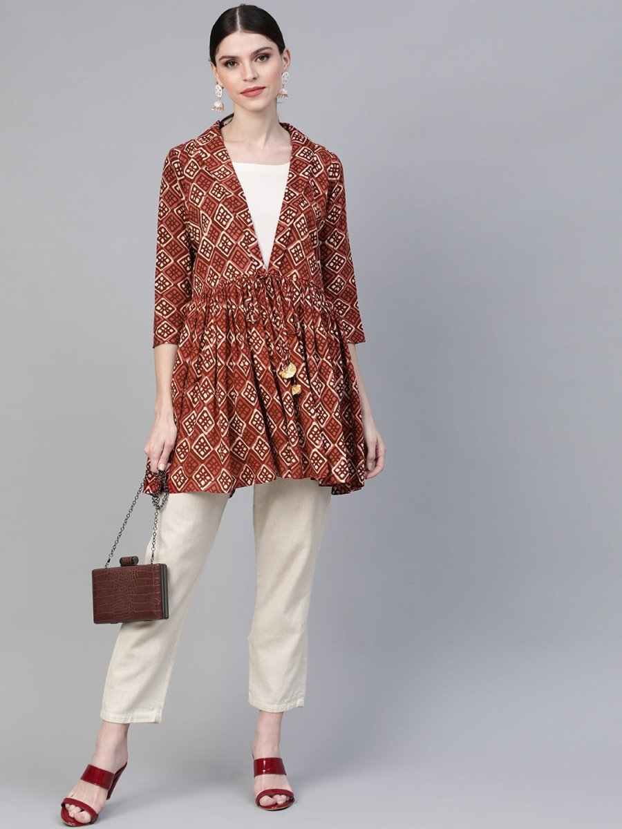 Ahalyaa Brown & Cream-Coloured Printed A-Line Tunic