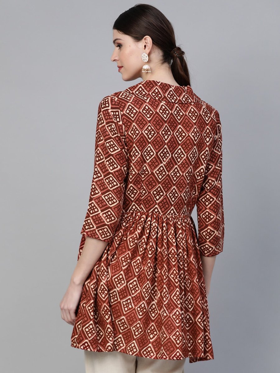 Ahalyaa Brown & Cream-Coloured Printed A-Line Tunic