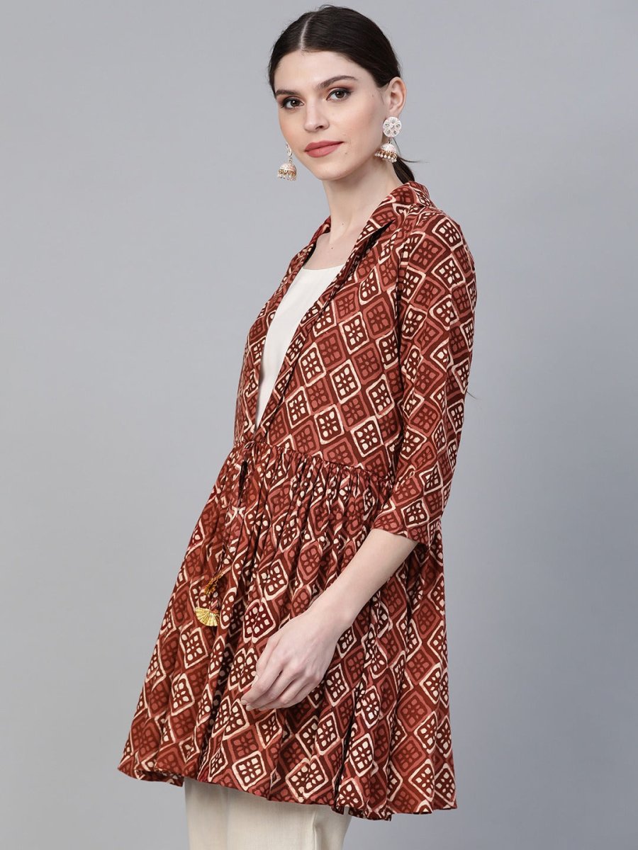 Ahalyaa Brown & Cream-Coloured Printed A-Line Tunic
