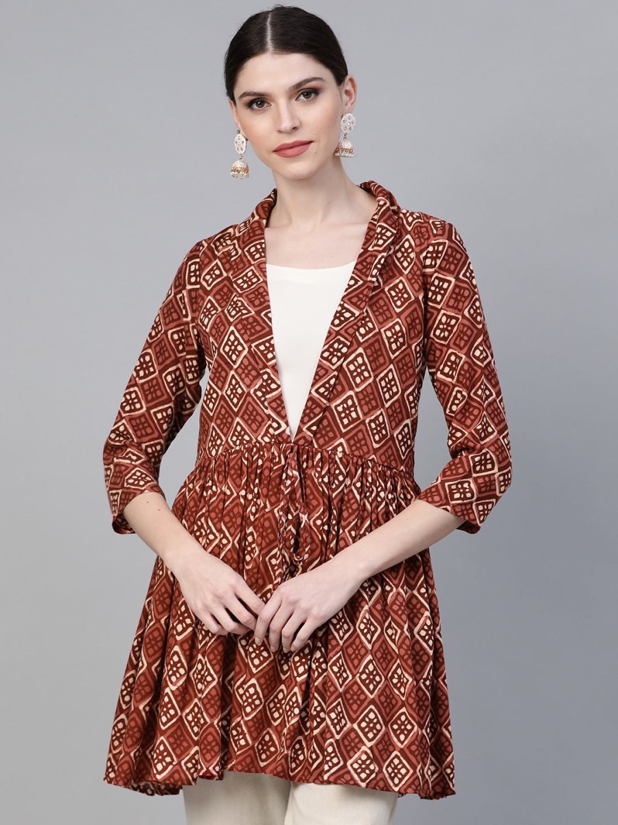Ahalyaa Brown & Cream-Coloured Printed A-Line Tunic