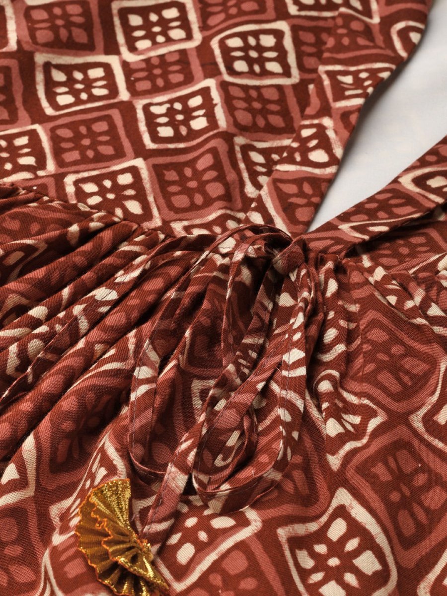 Ahalyaa Brown & Cream-Coloured Printed A-Line Tunic