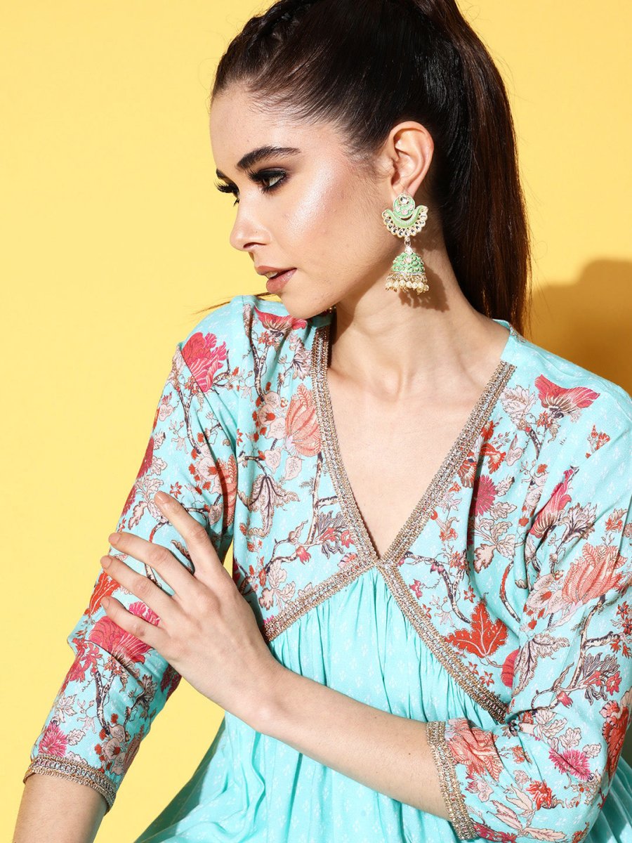 Ahalyaa Women Floral Printed Pleated Kurti with Sharara