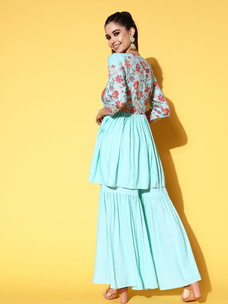 Ahalyaa Women Floral Printed Pleated Kurti with Sharara