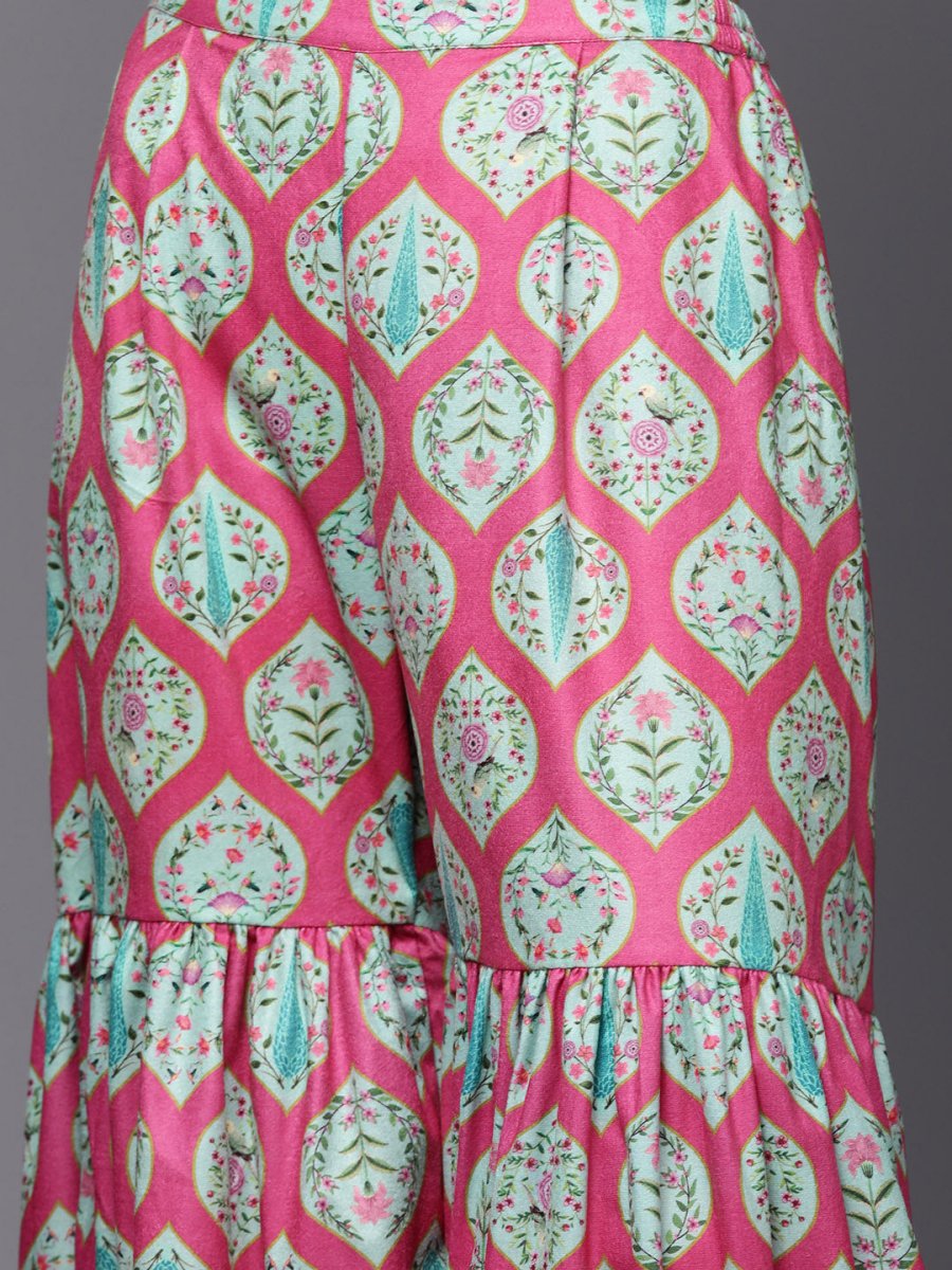 Ahalyaa Women Pink Ethnic Motifs Gotta Patti Velvet Kurta with Palazzos