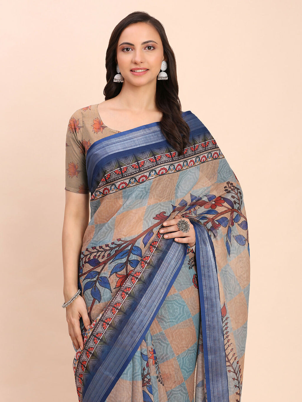 Shree Shyam Fashion Linen Cotton Cream Saree
