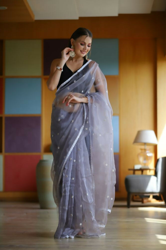 Vamsee Manbhari Purple Organza Saree