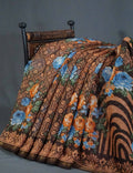 Shades Of Dark Coffee Brown With Floral Design Semi Chanderi Saree By Gayathri Reddy Designer Studio
