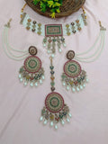 Jewel City Traditional Ethnic Antique Gold-Plated Pearl Bridal Choker Set with Earrings, Maang Tikka