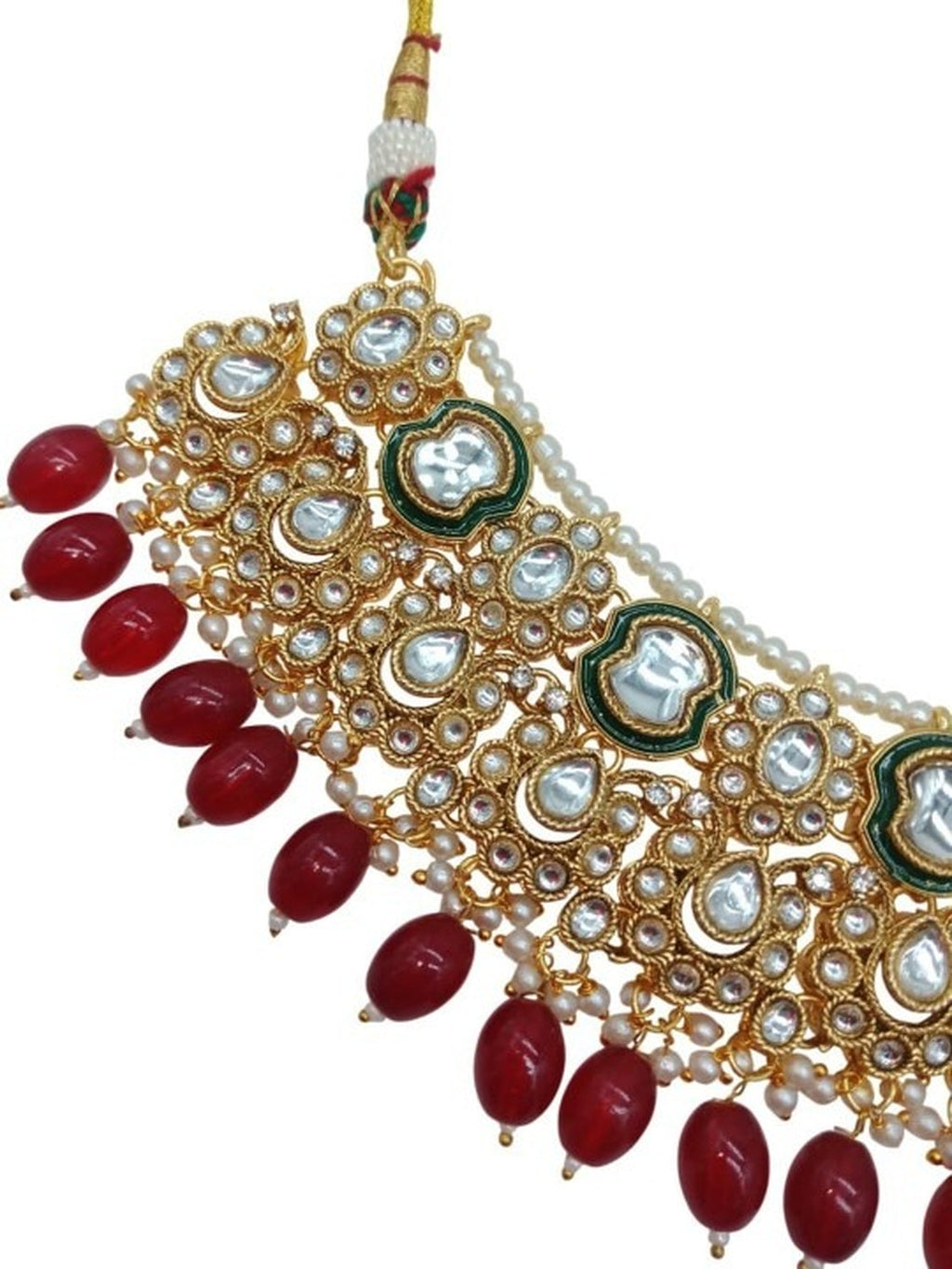 Jewel City Bridal Beaded Kundan Choker Necklace Set - Traditional Gold-Plated Indian Wedding Jewelry