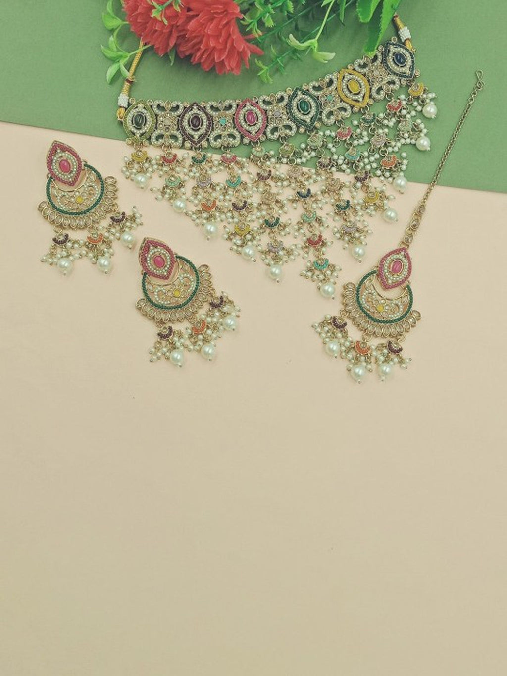 Jewel City Gold-Plated Handcrafted Kundan Bridal Jewelry Set | Traditional Ethnic Necklace, Earrings, Maang Tikka for all Occasions