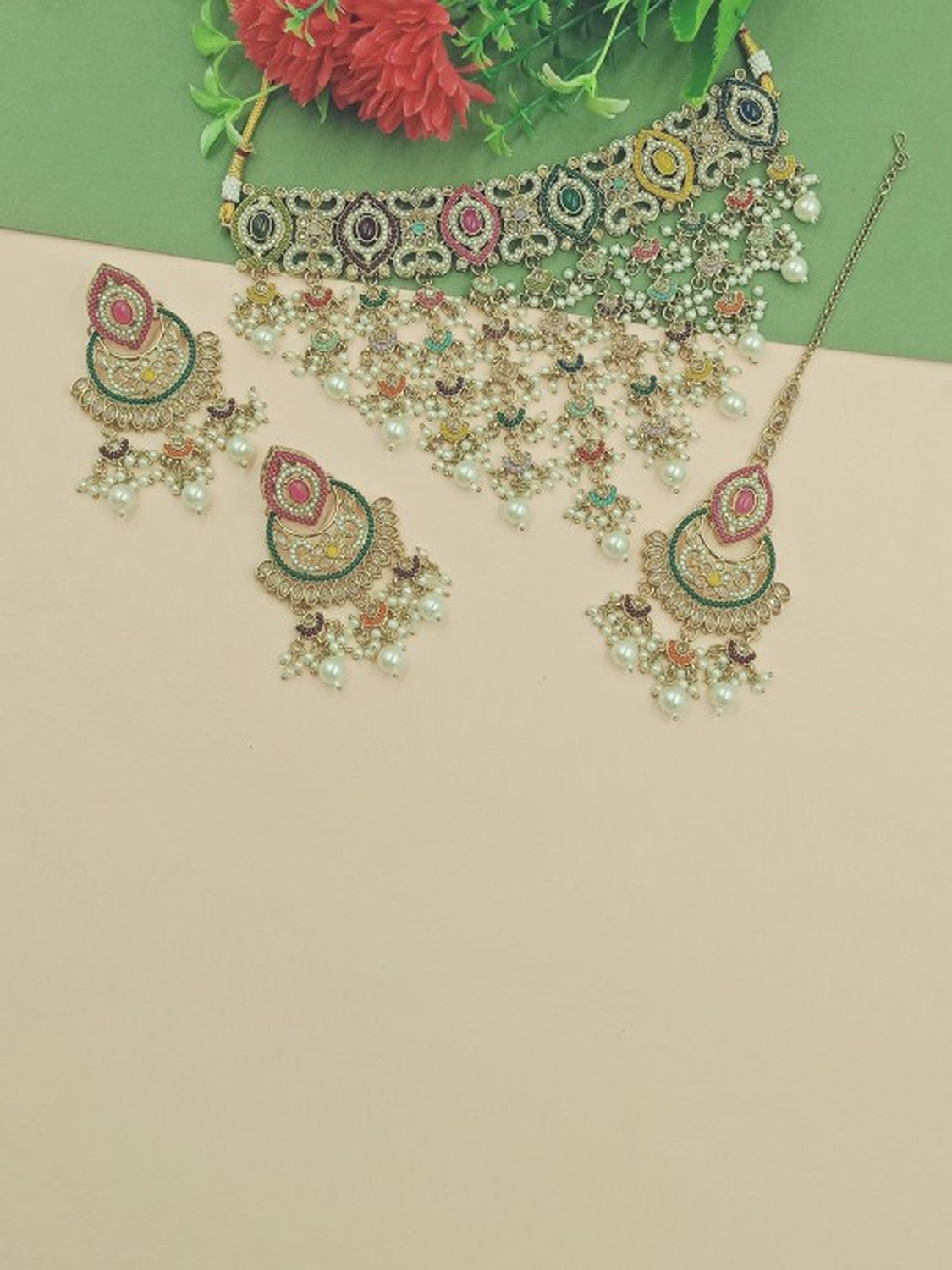 Jewel City Gold-Plated Handcrafted Kundan Bridal Jewelry Set | Traditional Ethnic Necklace, Earrings, Maang Tikka for all Occasions