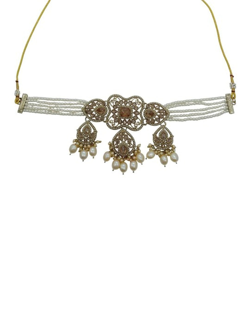 Jewel City Elegant Champagne Pearl Choker Jewelry Set with Tikka - Antique Finish Bridal Collection
