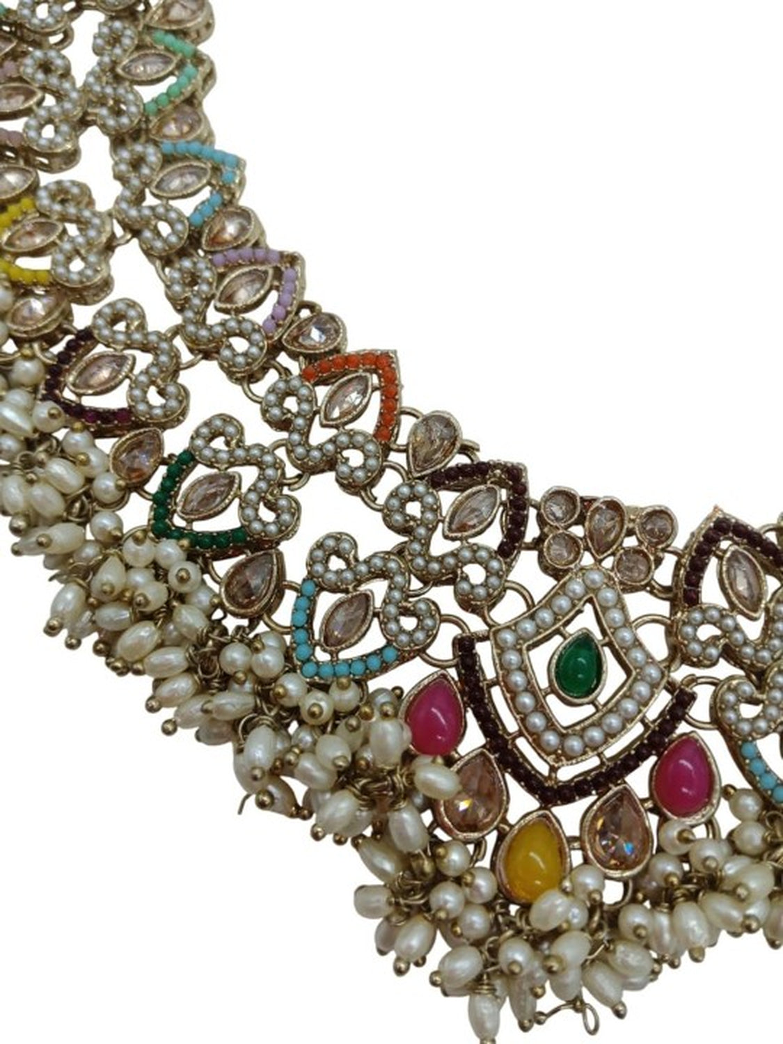 Jewel City Exquisite Multi Color Kundan Pearl Choker Necklace Set - Traditional Indian Wedding Jewelry Collection