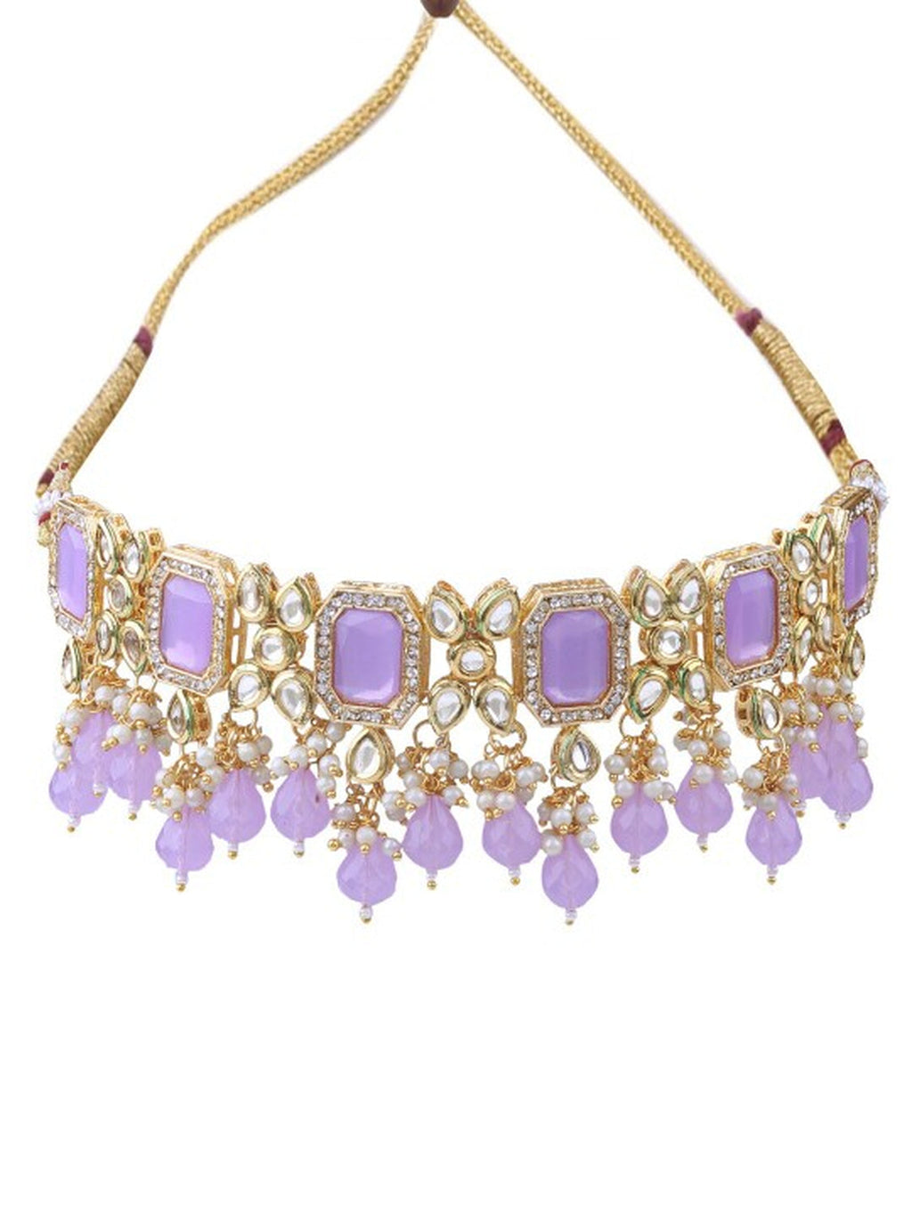 Jewel City Lavender Kundan Choker Necklace Set | Royal Purple Stone Gold-Plated Jewelry