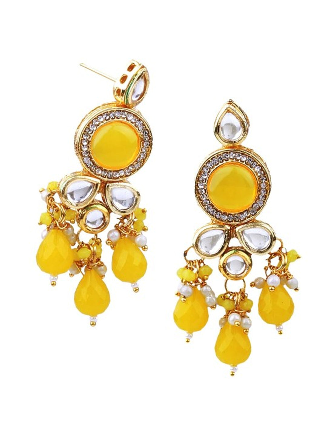 Jewel City Gold-Plated Handcrafted Kundan Yellow Bead Ethnic Jewelry Set – Traditional Necklace & Earrings for Party & Festival Wear