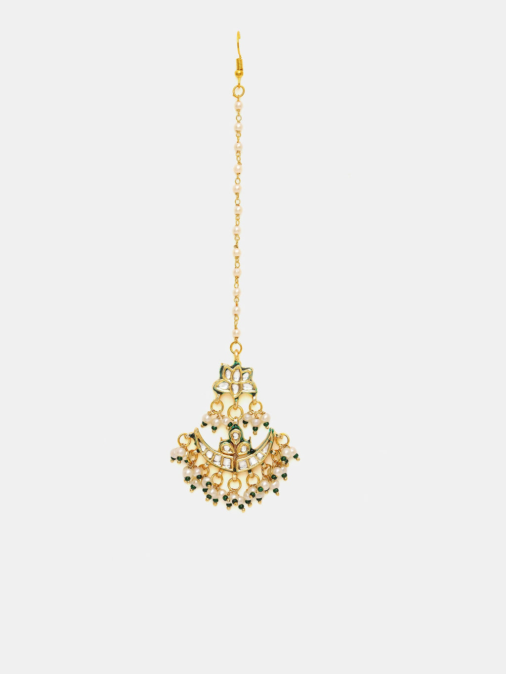 Ruby Raang Gold Polished Gold Kundan Maang Tikka