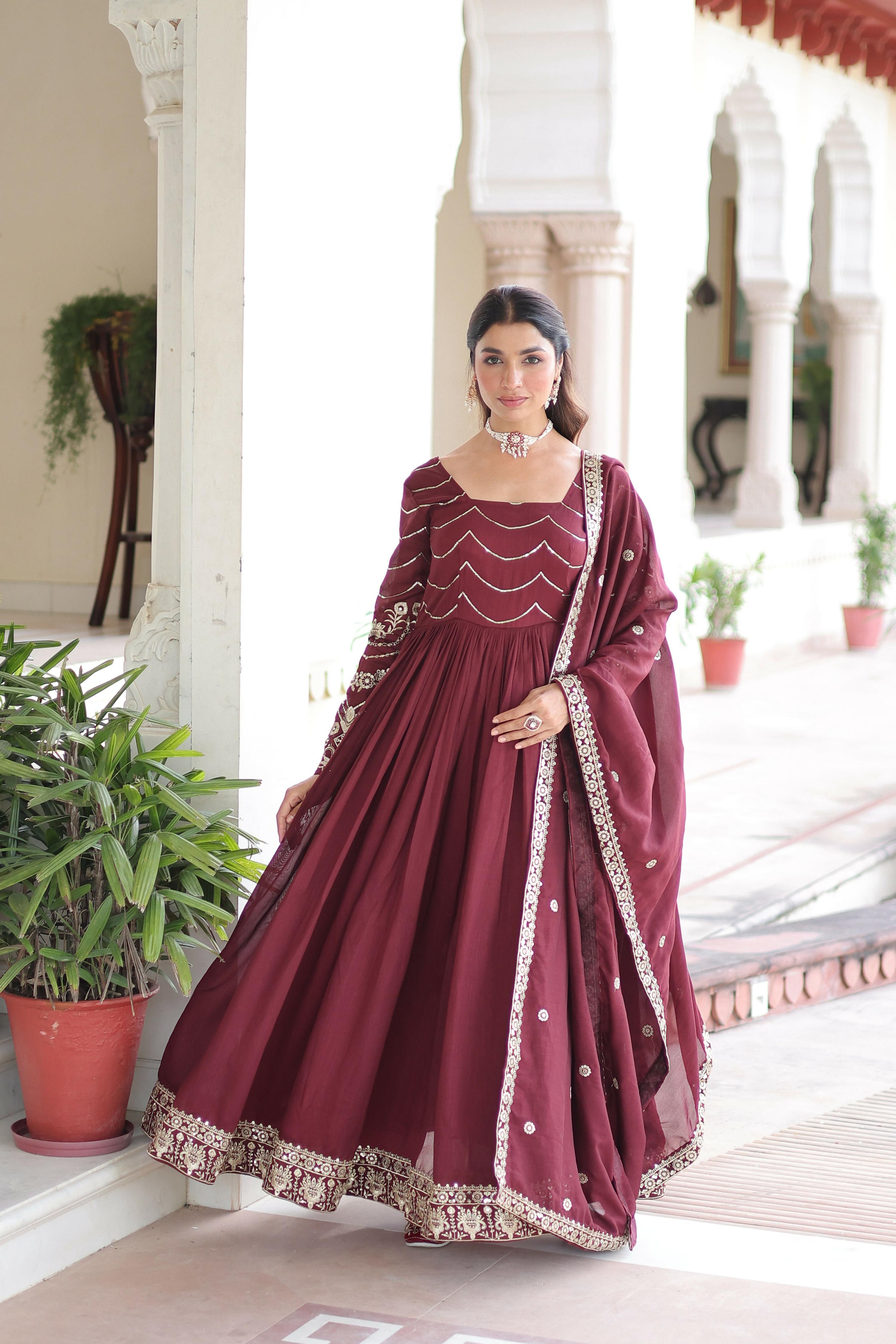 Joban Fashion Maroon Readymade Kurta Set With Sequence embroidery Work